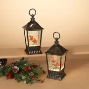 Rectangle style Cardinal Snow globe on a birch tree- battery operated