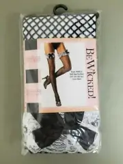 New Be Wicked Spandex Diamond Net Thigh High With Ruffle Lace Top And Bow.