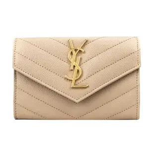 【YSL】414404 黑 金字 牛皮縫文(翻蓋零錢包)