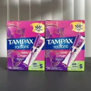 Tampax Radiant Super Absorbency Tampons Unscented 14 Count Box Size S