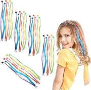 30 PCS Colored Kids Hair Extensions for Girls, Rainbow Clip in Hair Extensions for Kids Colorful Nylon Extension Clips Hairpieces Accessories for Kid Girls Ponytails Accessories