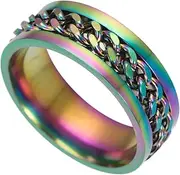[TOZLU] Titanium Stainless Steel Ring Rotatable Chain Ring Rotatable Spinner Ring Wedding Band for Men's Birthday Engagement Fathers' Day Size 11 Color and Creative Nice