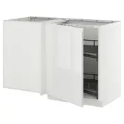 METOD corner base cab w pull-out fitting, white/Voxtorp high-gloss/white, 128x68x80 cm