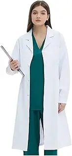 [Chesoon] Women's Summer White Medical Scrubs Lab Coat V-Neck Button Cuff Split Vent Hem for Nurses Doctors