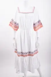Boden Womens Jersey Embroidered Midi Dress UK 16 US 12 White Boho D0263 NWT