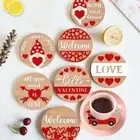 8pcs/set Round Shape Coasters Dish Pad Love Pattern Wine Glass Mat Restaurant