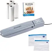 [PowerXL] Duo NutriSealer With Vacuum Seal Bags and Rolls - Powerful, Compact, Handheld Vacuum Sealer - Patented Double Airtight Sealing with Built-in Cutter to Seal & Slice in Any Direction