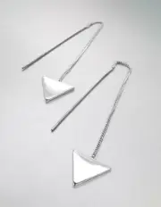 CHIC Urban Artisanal Lightweight Thin Silver Chain Triangle Threader Earrings