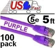 Lot100x PURE COPPER!notCCA! 5ft RJ45 Cat5e Ethernet Patch Cable/Cord/Wire{PURPLE