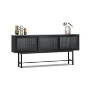 Arae 3 Door Fluted Glass Designer 210cm Large Sideboard Buffet in Black Oak