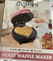 Nostalgia MyMini Pink Heart Shaped Waffle Maker My Mini Griddle in Box Panini