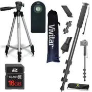 50" VIVITAR TRIPOD + Pro 72" MONOPOD + REMOTE +16GB CARD FOR NIKON D3400 D5000