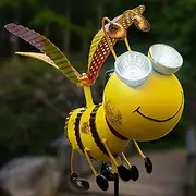 Solar Garden Stake Lights - Bee with Solar Light Eyes and Rotating Wings - Outdoor Lawn Decor Garden Decoration, Yard Art Décor, Lawn Ornament - Unique Gift - Stake 43” High | Bee 9” Long