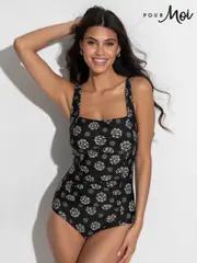 Pour Moi Black/White Tall Santa Barbara Ruched Tummy Control Swimsuit (F72016) | $104