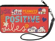 [Buckle-Down] Peanuts Wallet, Zip Pouch, Peanuts Gang Semi Positive Vibes Poses Red Blues White, Canvas