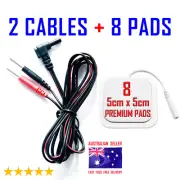 TENS EMS ELECTRODE PADS CABLES + 5cm x 5cm x 8 PREMIUM PADS ⭐⭐⭐⭐⭐