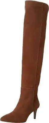 Sam Edelman Ursula Toasted Coconut Pointed Toe Kitten Heel Over the Knee Boots