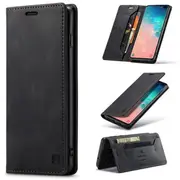 SupRShield For Samsung Galaxy S10+ /S10 Plus Case RFID Blocking Retro Flip Premium Leather Card Holder Wallet Cover - Black