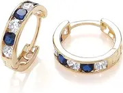 [Old English Jewellers] 9ct Yellow Gold Blue Sapphire Huggie Hoop Earrings, Yellow Gold, Created Sapphire, Yellow,Blue,Gold