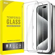 JETech Screen Protector for iPhone 15 Pro 6.1-Inch, Bubble Free, Tempered Glass Film with Easy Installation Tool, Case-Friendly, HD Clear, 2-Pack