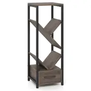 Giantex 4-Tier Tree Bookshelf Storage Organizer w/Drawer Narrow Bookcase Grey
