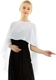 [Linjinx] Women's Long Chiffon Cape Bolero Shrug Evening Wedding Bridal Jacket Wraps Accessories