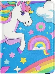 [Amooorous] Cartoon Cute White Rainbow unicorns Leather decorative travel wallet womens passport holder Vaccine Case Protector Cover Wallet Passport Holder Lightweight, Cartoon cute white rainbow unicorns, 1 size