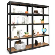 Giantex 2x 1.8M Warehouse Shelves 5-Tier Metal Storage Rack Garage Shelving Home Office Display Shelf Black