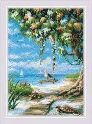 RIOLIS - Beach Swing 2215, Animals Cross Stitch Kits 8¼"x11¾, Cross Stitch Kits for Beginners & Advanced, Crossstitching Kits Adult, Counted Stitching Kits, Embroidery Kit