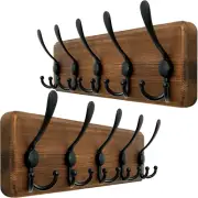 Rustic Coat Rack Wall Mounted,Wood Coat Hanger Wall,5 Coat Hooks,16" Hole to Hol