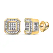 10K Yellow Gold Mens Diamond Square Cluster Earrings 1/4 Ctw