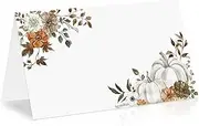 Whaline 50Pcs Fall Place Cards 2 x 3.5 Inch Watercolor Pumpkin Floral Tent Name Cards Autumn Blank Cardstock Seat Assignment Labels for Thanksgiving Wedding Birthday Party Table Setting Supplies
