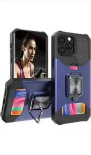 blue/black card holder case For iPhone 13 stand,heavy duty,armor military grade