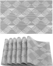 Placemats, Set of 6 Heat Resistant Place Mats, Stain-Proof Non-Slip Wipeable PVC (Silver Diamond)