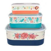 Pioneer Woman Keepsake Floral Birds 6-Pc Rectangular Ceramic Nesting Bowls NEW