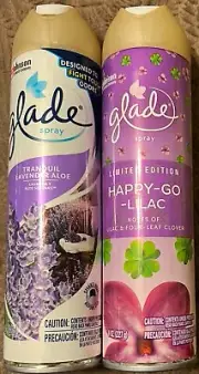2 Pack Glade Air Freshener Spray - 1x Happy-Go-Lilac 1x Tranquil Lavender Aloe