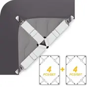 Bed Sheet Straps Fasteners 2-Set White Elastic Triangle Adjustable Fitted She...