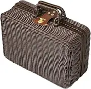 Qianly Picnic Basket,Rattan Suitcase Box,Prop Box, Lunch Box,Vintage Rattan Handbag for Nursery, Baby Closet, Diaper,Toys, Brown, XL