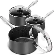 Hard Anodized Saucepan Set with Lids, Nonstick Saucepan with Pour Spouts & St...