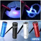 8PCS Mini Aluminum UV Ultra Violet 9 LED Flashlight Blacklight Torch Light La IS