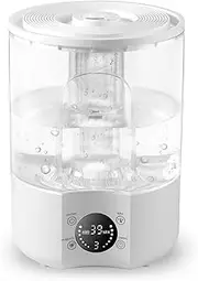 Sccaty Air Humidifier with 4L Capacity, One Body Visible Water Tank, Ultrasonic Cool Mist, Add Water Above, Adjustable 360 Degree Knob, Auto Shut-Off, Digital Display, Aroma Diffuser, Low Noise Use.