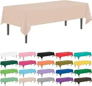 YSYJ 12 Pack Beige 54 x 108 Inch Disposable Plastic Tablecloths Rectangular Table Cloth Plastic Table Cover for Parties