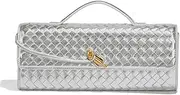 [Dreubea] Women's Handmade Woven Evening Bag Casual Leather Shoulder Handbag Fashion Crossbody Clutch Purse