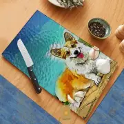 Adorable Welsh Corgi Puppy Glass Cutting Board Hot Plate Trivet