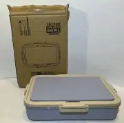 Bento Box Compartment Bento Style Lunch Box w/ Utensils - Light Blue & Tan - NEW