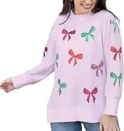 Mary Square Sequin Embellishments Polyester Blend Women's Crew Neck Festive Christmas Holiday Buttery Soft Sweatshirt