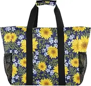 [sanluoli] Tote Collapsable Beach Totes Bags Waterproof Canvas Laundry Carrying Bag, Floral Sunflowers Yellow, 1 size