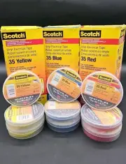 Lot of 30 Rolls Scotch 3M Vinyl Electrical Tape Red Blue Yellow 3/4" X 66' New