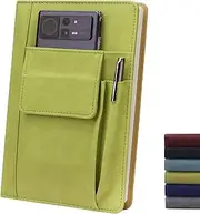 Refillable Lined Leather Journal Notebook, A5 Size Hardcover Journal Notebook for Women Men,100gsm 200 Pages Thick Paper Notebooks with Front Two Pockets and Pen Loop, Daily Premium Notebook for Note Taking, Meeting, Travel, Writing