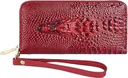 [MEGAUK] Women's Croc-Embossed Leather Zip-Around Wallet with Wrist Strap Men's Wallet Large Capacity Crocodile Credit Card Holder Clutch Wristlet Bags
